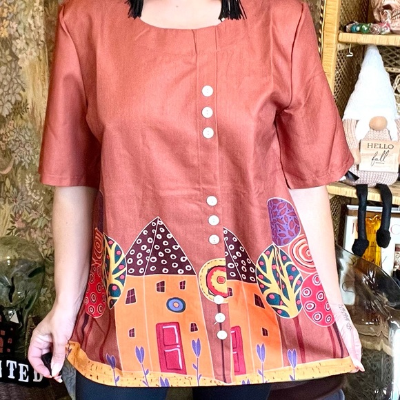 Vintage Miss Look 🍁 Fall Vibes Blouse With Off Center Buttons 🍂🌻 - Picture 3 of 6